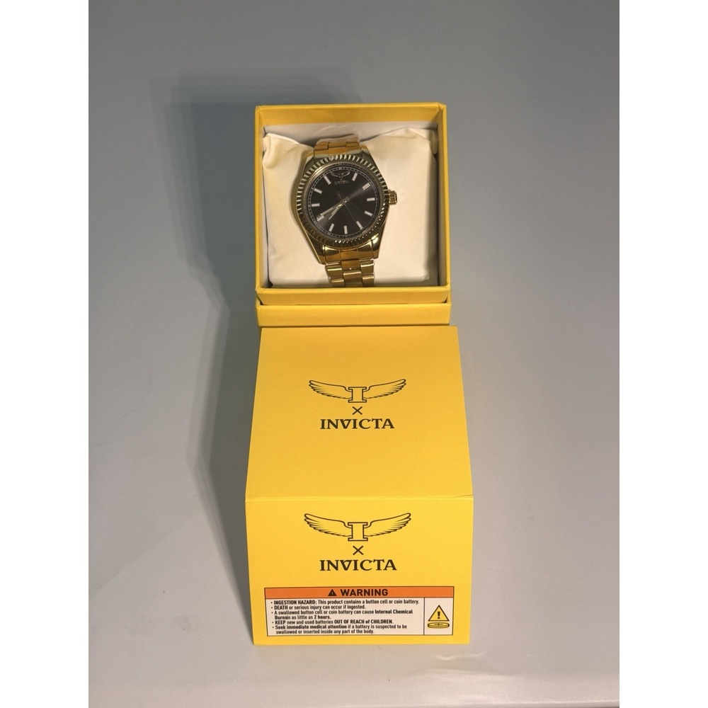 Invicta 69006 Gold Tone Quartz Men's Watch Black Dial New In Box
